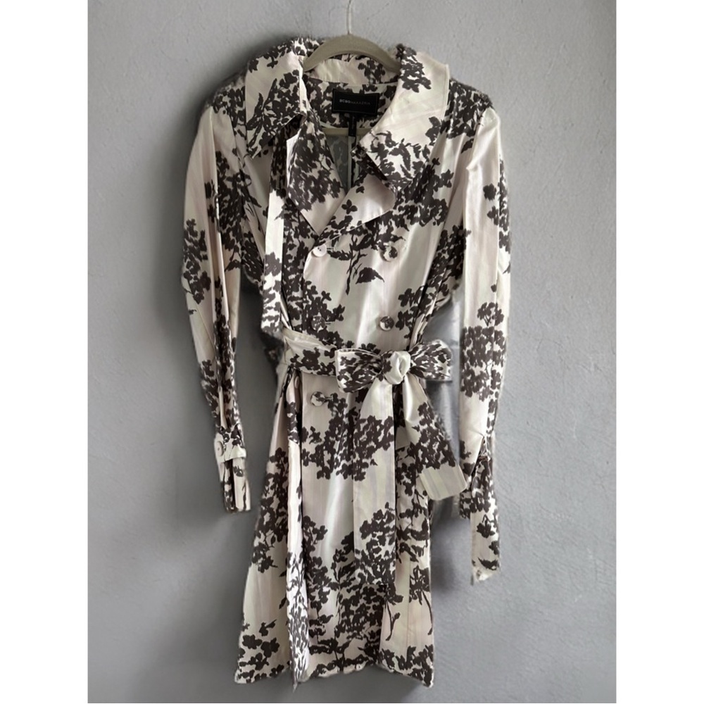 100% Silk Floral Lightweight Trench Coat BCBGMaxAzria